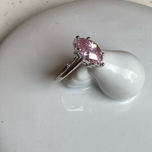 Silver Ring With NR Stamp Pink Gemstone Size 7.5